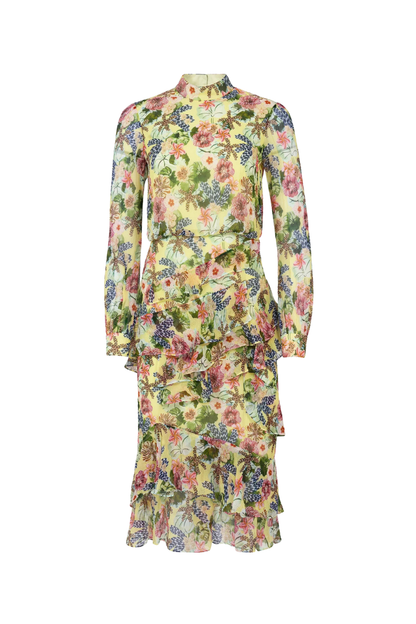 Isa Ruffle Dress in Plumeria Lemon