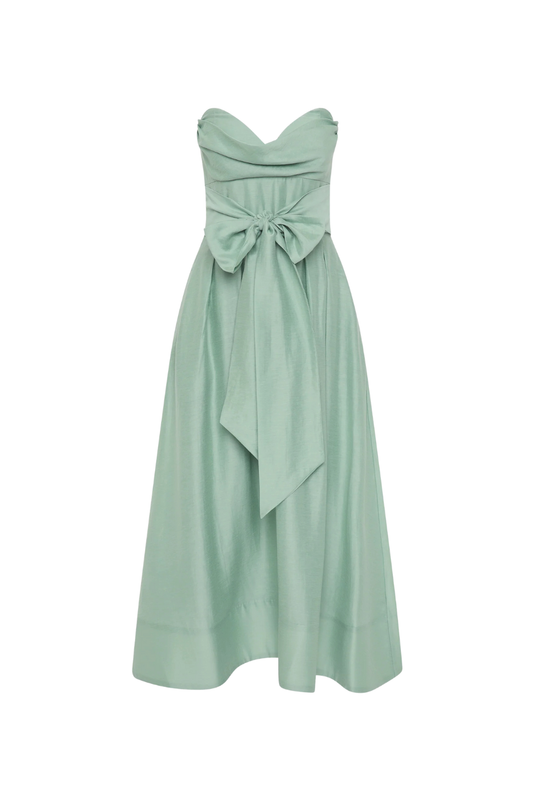 Serenity Strapless Midi Dress in Sage Bunny and Babe Winnetka Serenity Strapless Midi Dress in Sage Bunny and Babe Winnetka