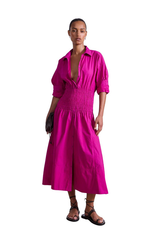 Sophia Smocked Shirt Dress in Fuschia