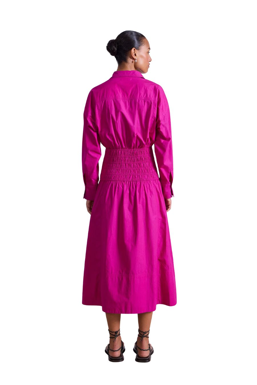 Sophia Smocked Shirt Dress in Fuschia