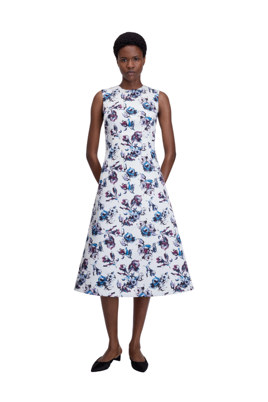 Rumi Dress In Purple & Blue Floral Print Genzianella