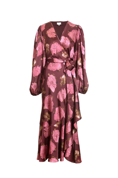 Long Sleeve Blaire Dress in Mahogany/Soft Carmine Multi