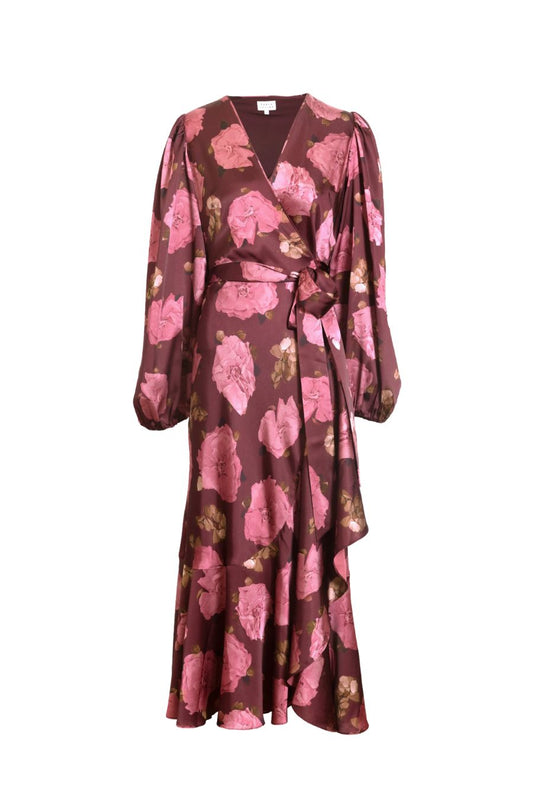 Long Sleeve Blaire Dress in Mahogany/Soft Carmine Multi