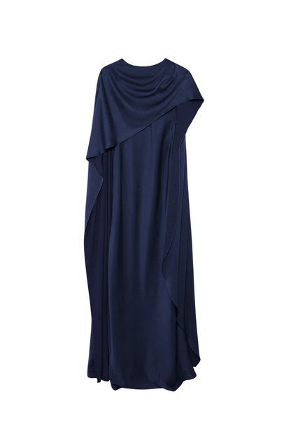 Izel Satin Cape Gown in Midnight