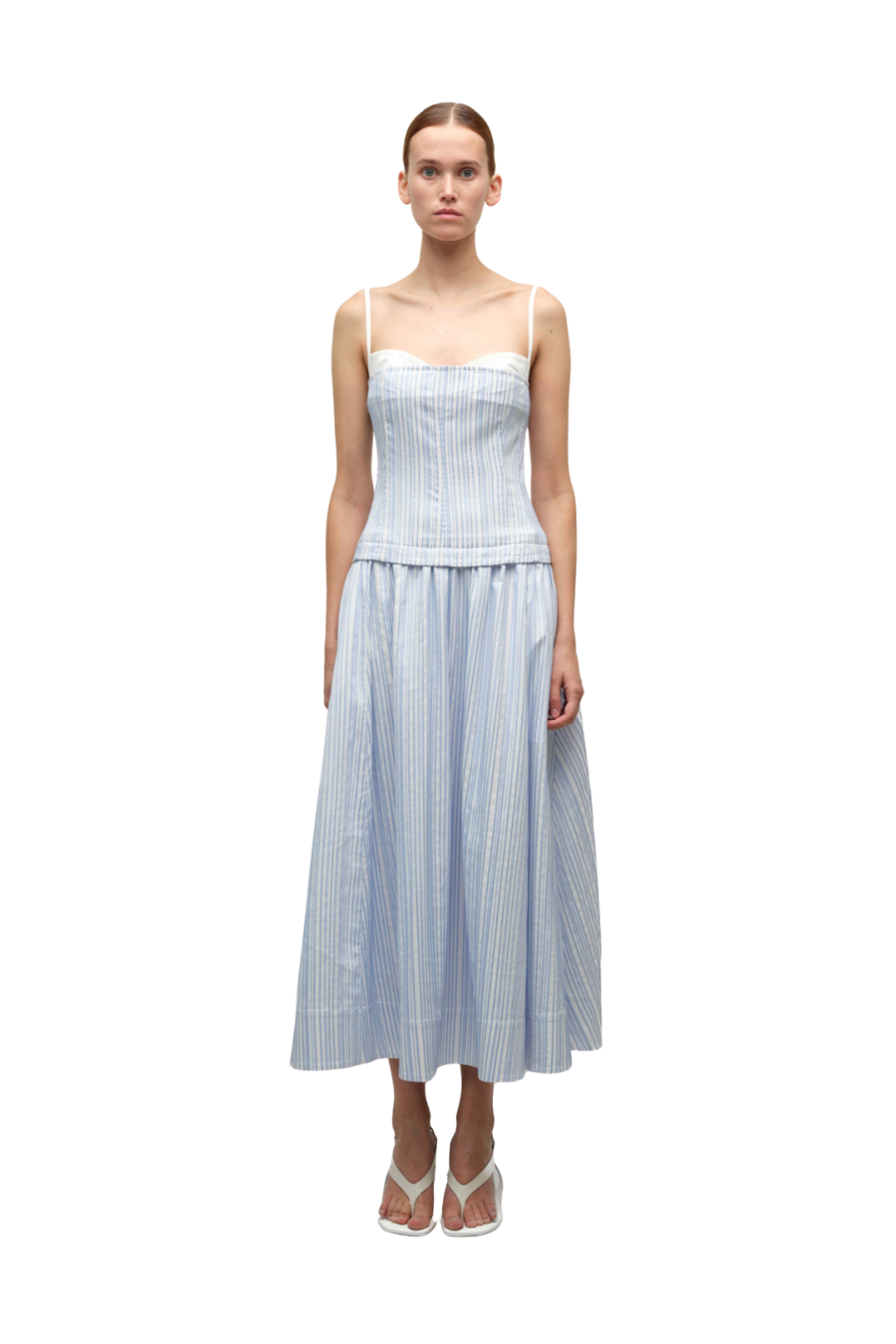 Quinlin Midi Dress in Blue Stripe
