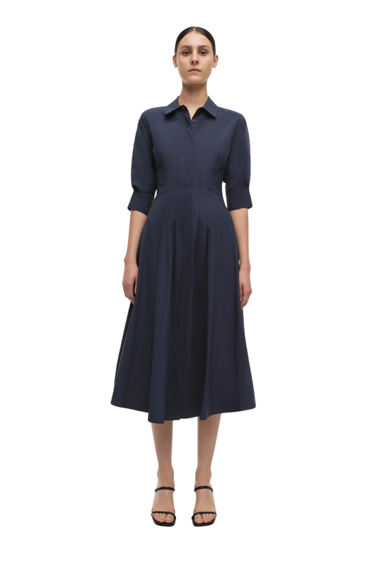 Jazz Pintuck Midi Dress in Midnight