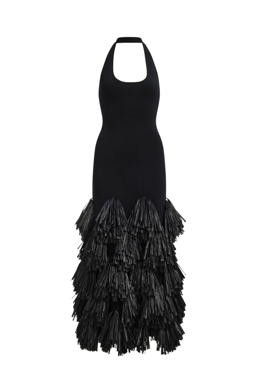 Elva Raffia Knit Midi Dress in Black
