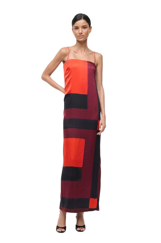 Mae Silk Dress in Ruby Prism