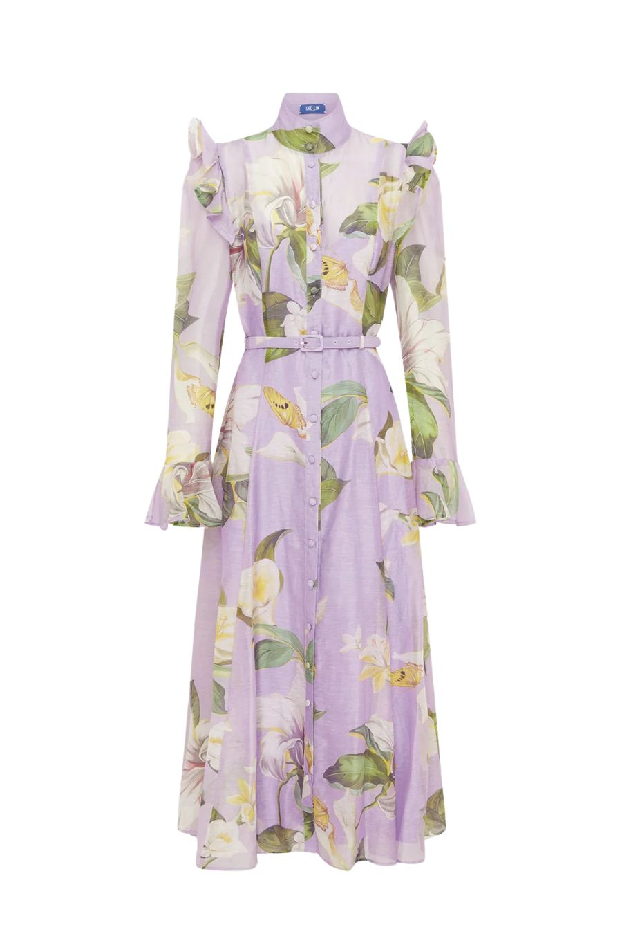 Katrina Butterfly Sleeve Midi Dress in Lily Blossom Print in Lilac