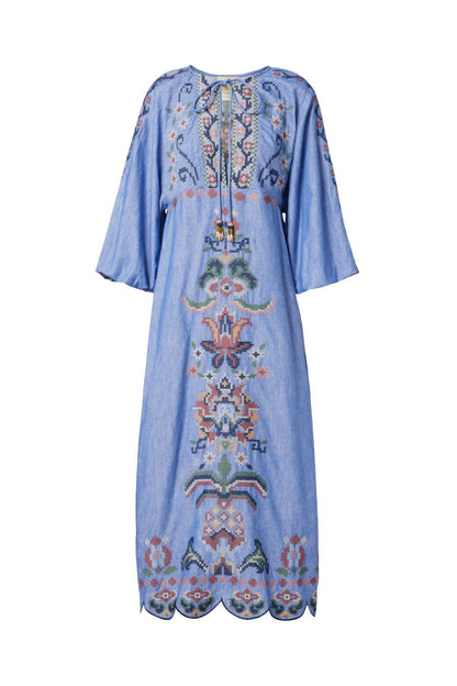 Garden Tapestry Midi Dress in Blue