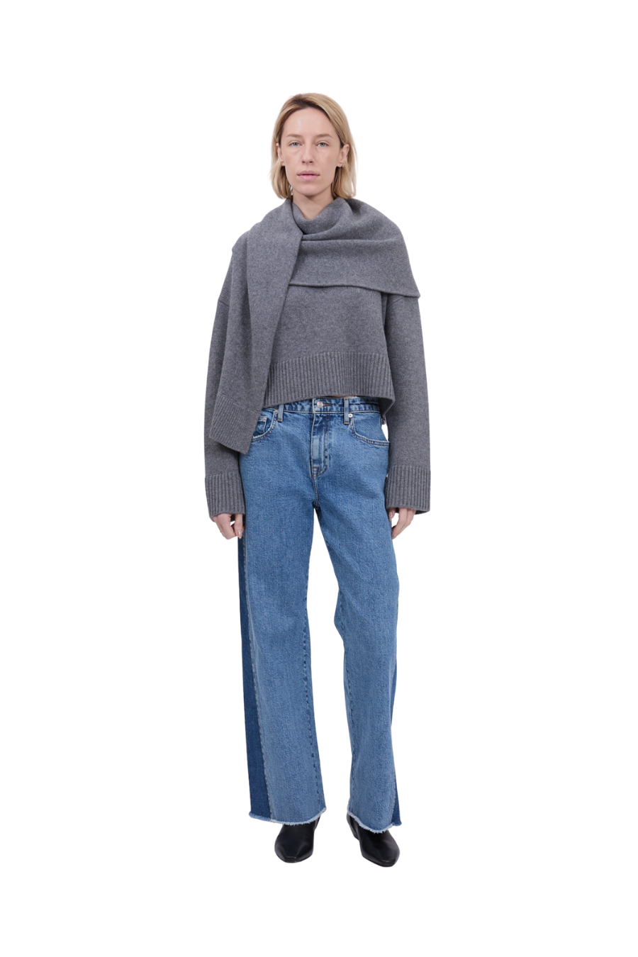 Elson Wool Cashmere Scarf Sweater in Heather Grey