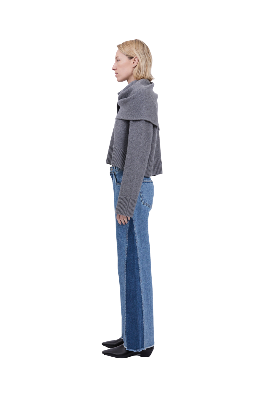 Elson Wool Cashmere Scarf Sweater in Heather Grey