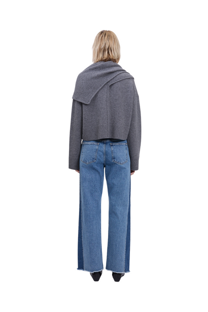 Elson Wool Cashmere Scarf Sweater in Heather Grey