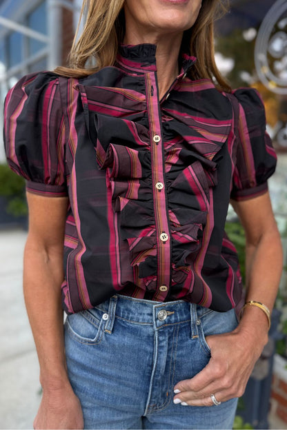 Bibiana Blouse in Ghost Tartan Pink