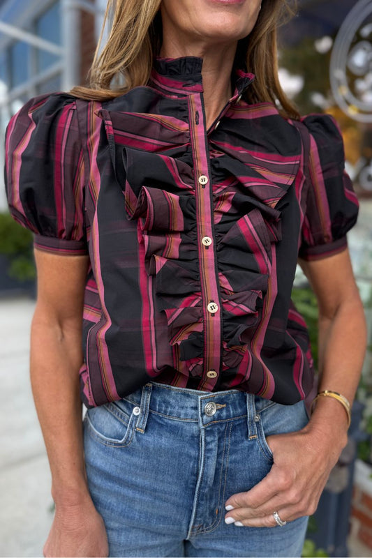 Bibiana Blouse in Ghost Tartan Pink