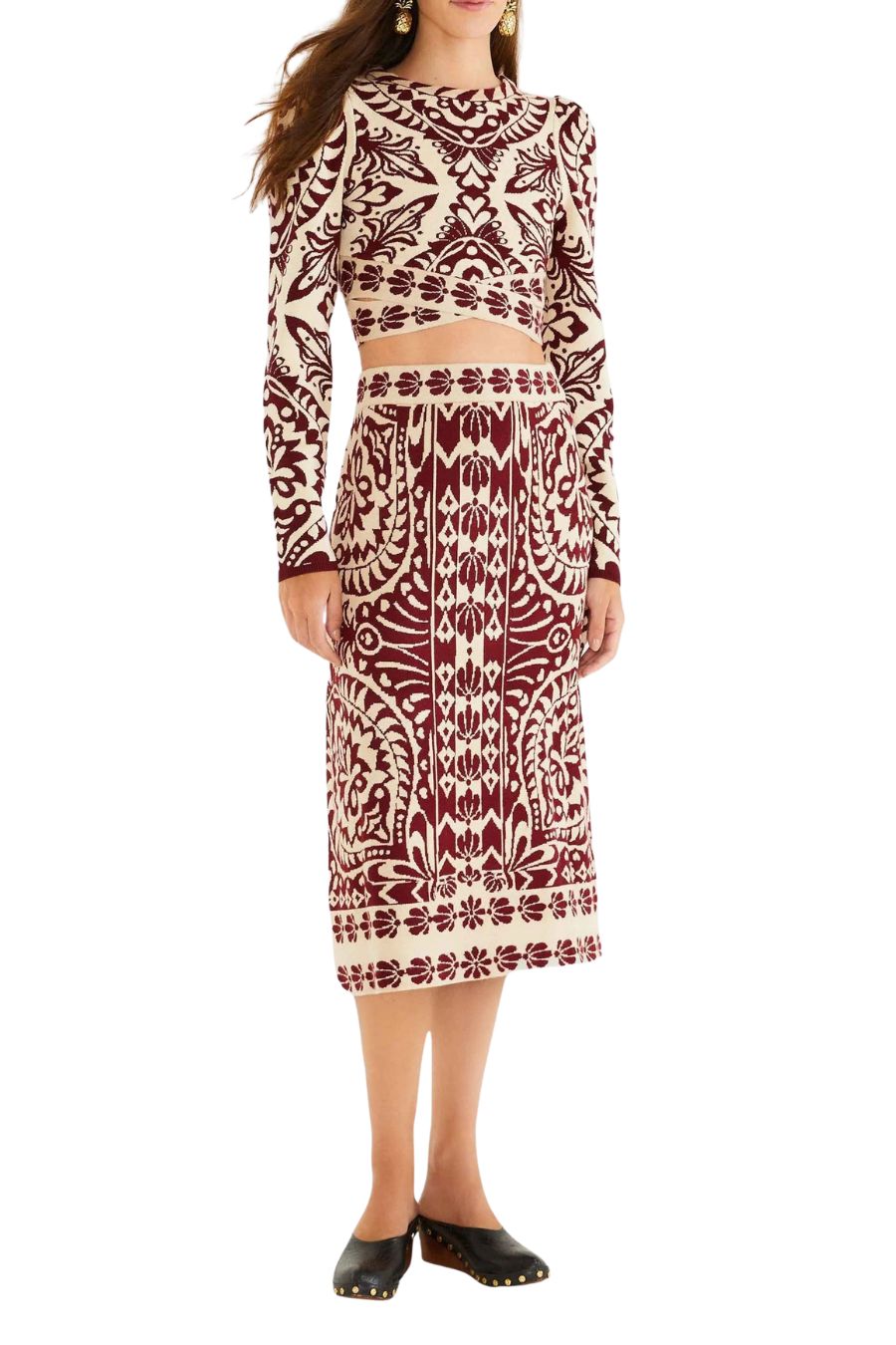 Pineapple Love Knit Midi Skirt in Red