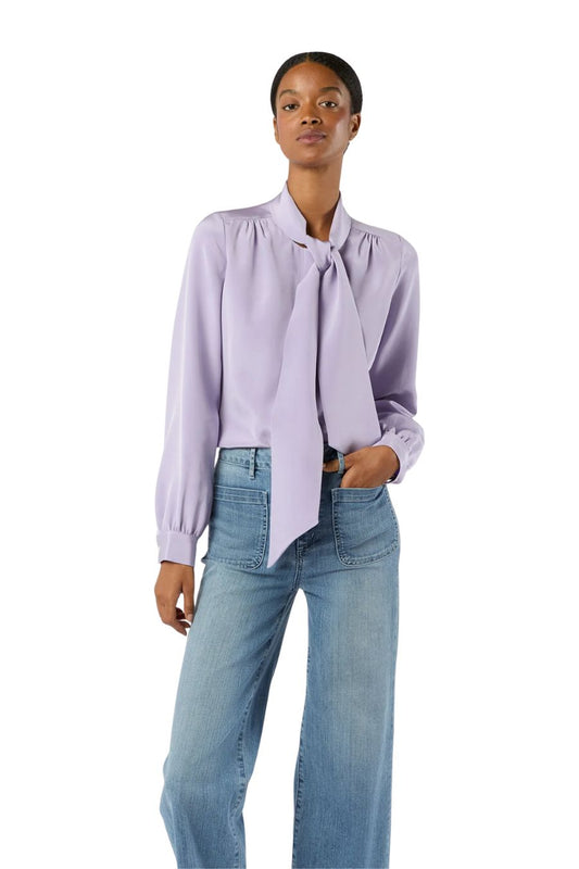 Tie-Neck Blouse in Lavender Silk Crepe de Chine