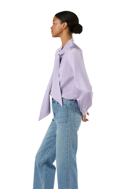 Tie-Neck Blouse in Lavender Silk Crepe de Chine