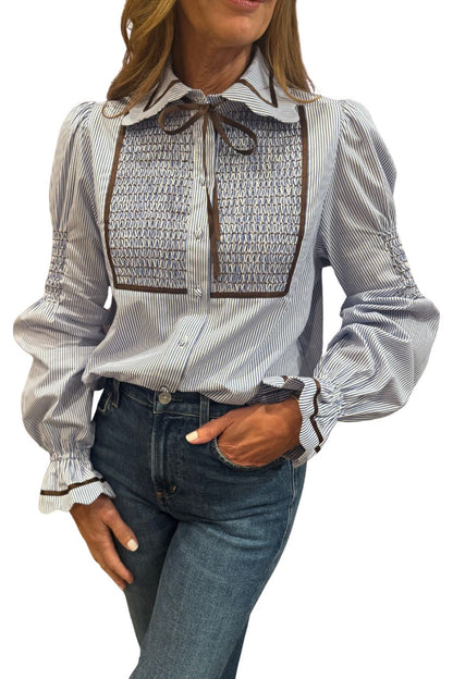 Lucy Long Sleeve Blouse in Blue/Brown