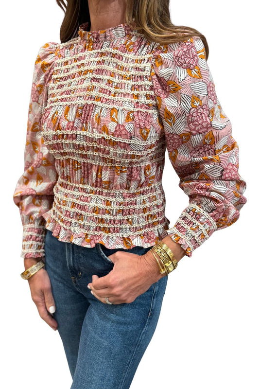 Gigi Long Sleeve Blouse in Pink Multi