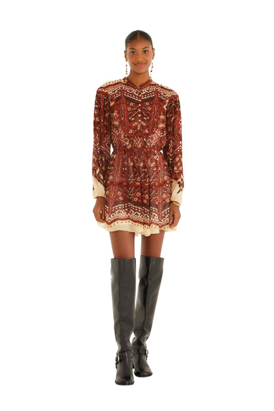 FARM Rio SAND Ainika Pineapple Tapestry Long Sleeve Mini Dress, Ainika Pineapple IKAT SAND / S FARM Rio SAND Ainika Pineapple Tapestry Long Sleeve Mini Dress, Ainika Pineapple IKAT SAND / S