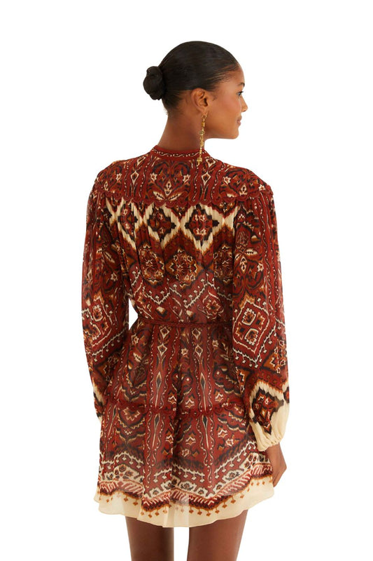 Sand Ainika Pineapple Tapestry Long Sleeve Mini Dress
