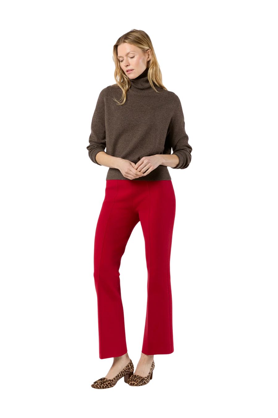 Lara Knit Flare Cropped Pant in Red Supima Cotton