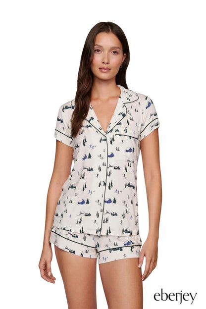 Gisele Printed TENCEL™ Modal Shortie Short PJ Set in Ski Chalet Ivory/Pine