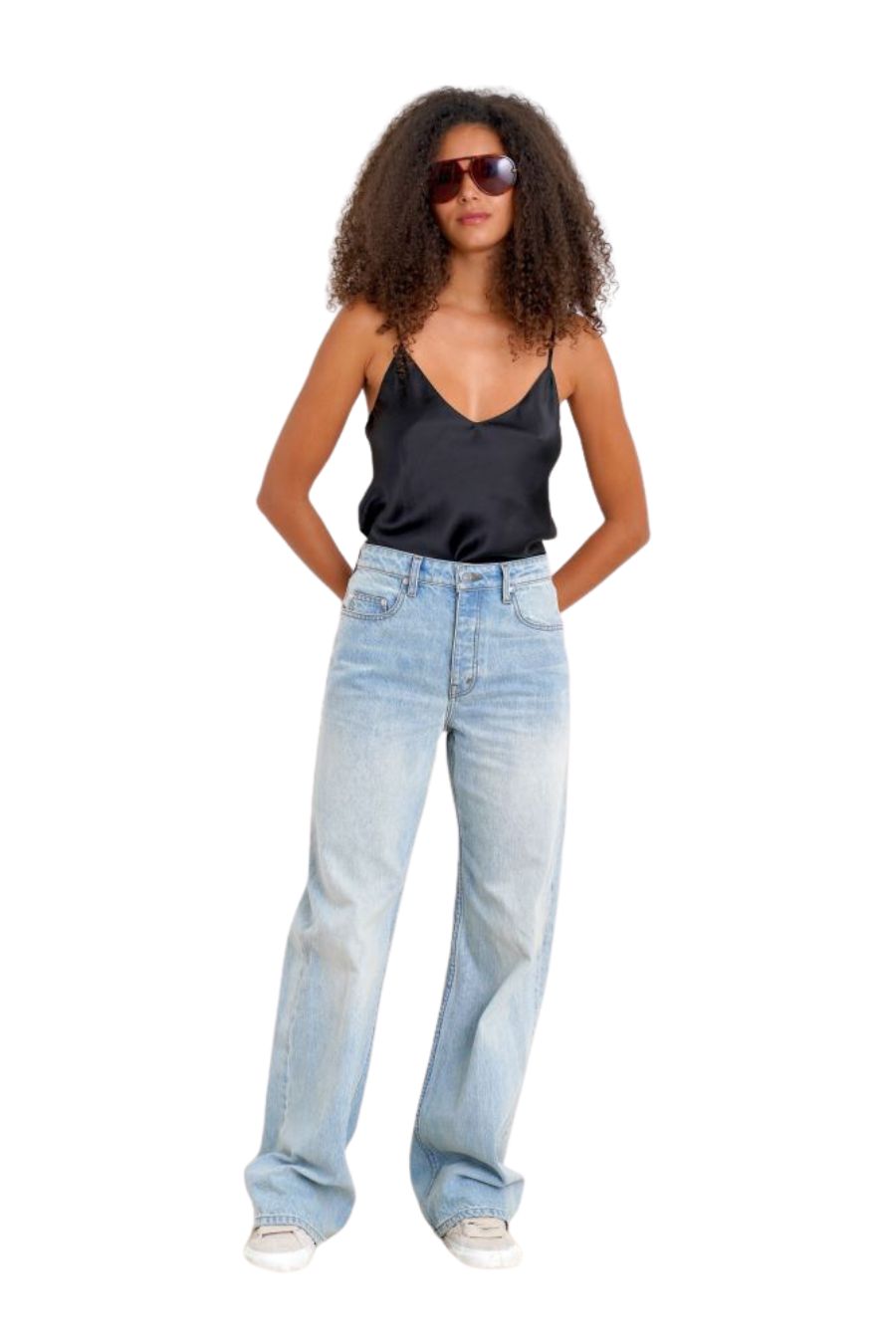 Gloria V-Neck Silk Cami in Black