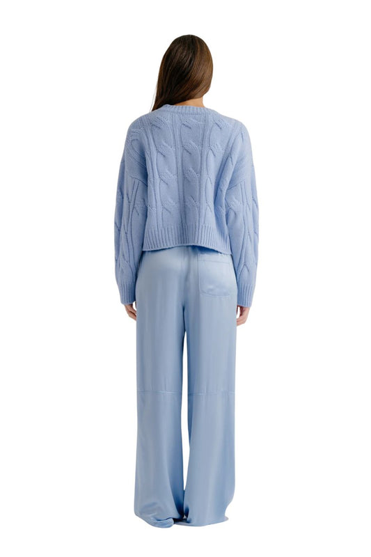 Tristan Cashmere Crewneck Cable Pullover in Azureous