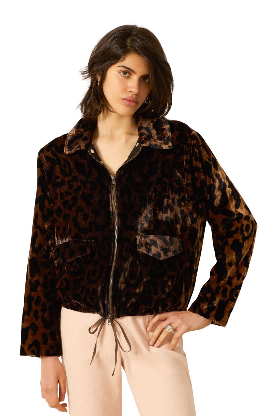 Lex Leopard Velvet Jacket in Dark Brown