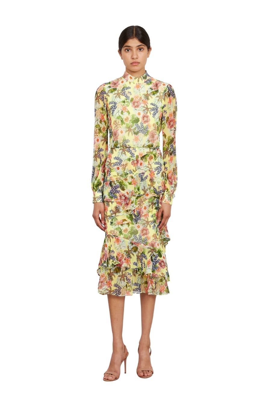 Isa Ruffle Dress in Plumeria Lemon