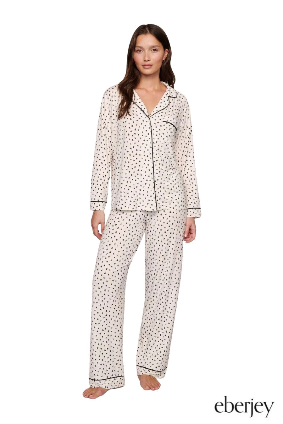 Gisele Printed Long PJ Set in Heart to Heart Black
