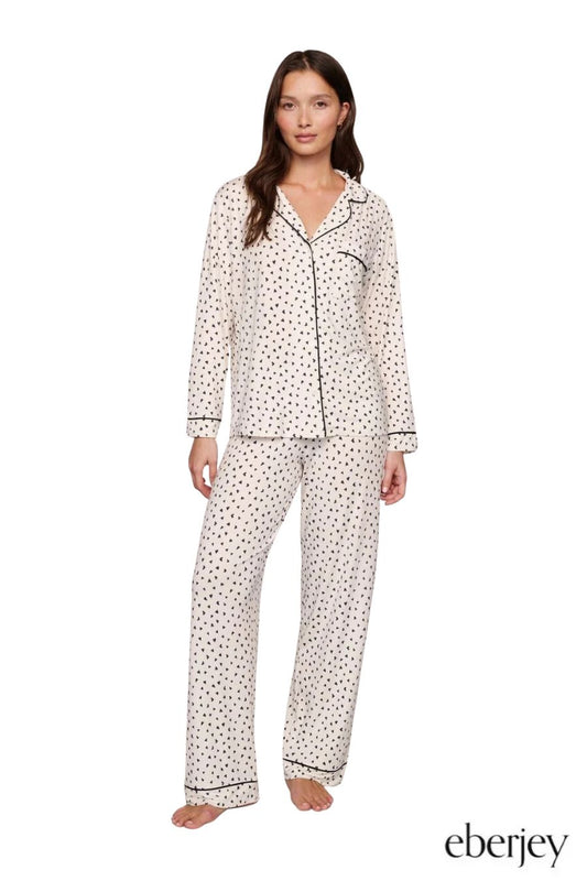 Gisele Printed Long PJ Set in Heart to Heart Black