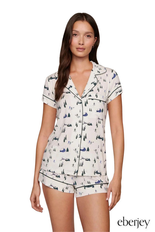 Gisele Printed TENCEL™ Modal Shortie Short PJ Set in Ski Chalet Ivory/Pine