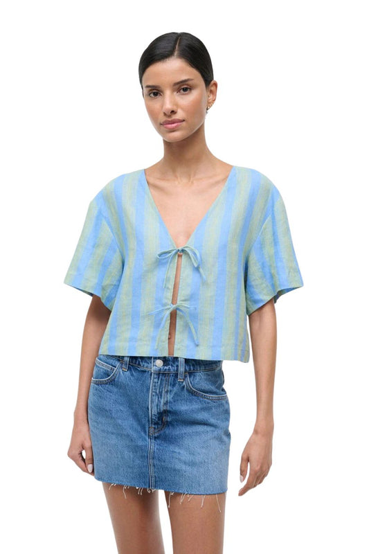 Ava Linen Top in Seaport Stripe