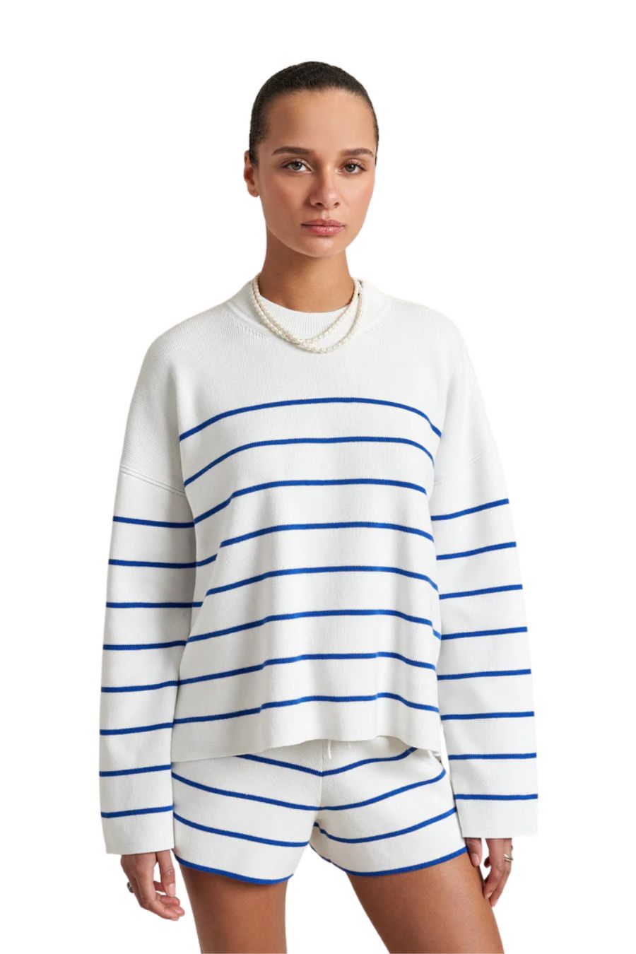 Leo Sweater in Cream/Cobalt
