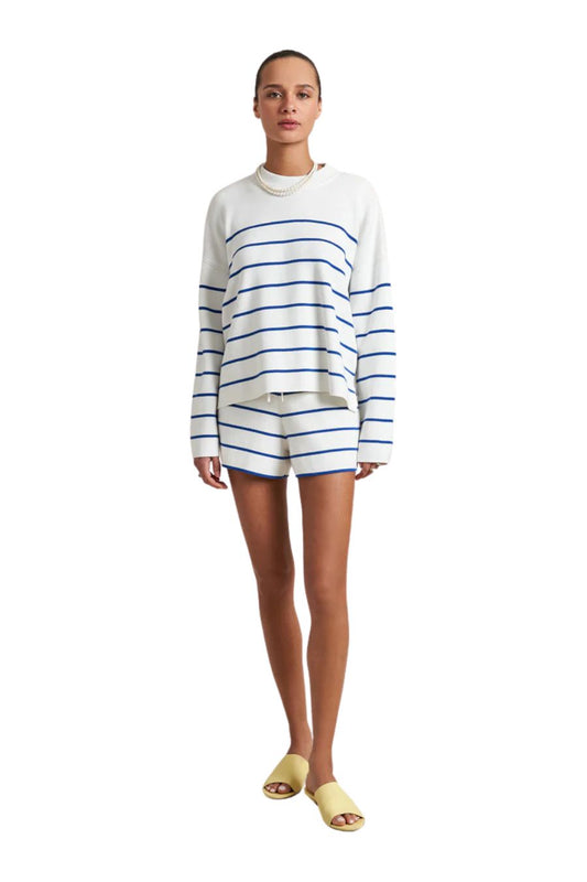 Leo Sweater in Cream/Cobalt
