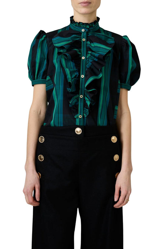 Bibiana Blouse in Ghost Tartan Green
