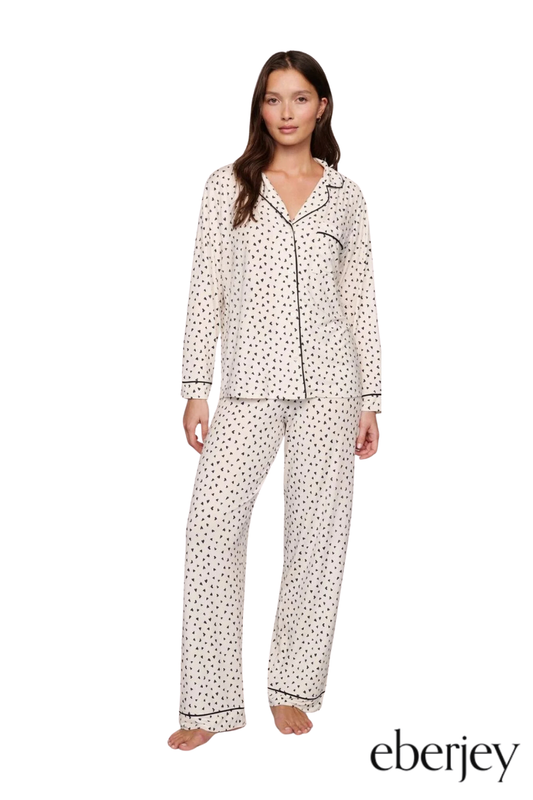 Gisele Printed Long PJ Set in Heart to Heart Black