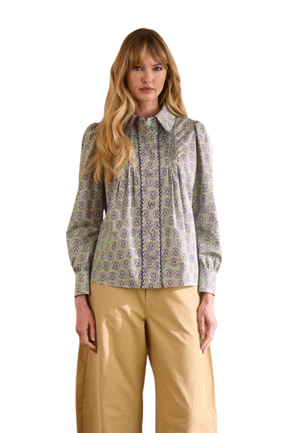 James Shirt in Navy Bird Block