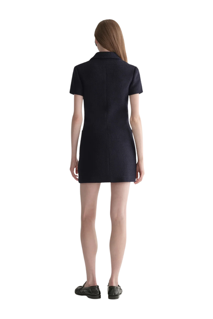 Marcie Cotton Boucle Mini Dress in Deep Navy