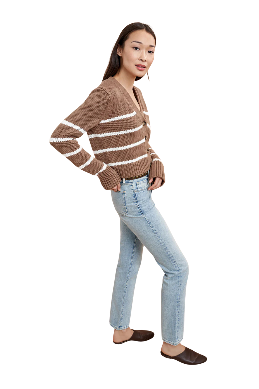 Mini Marina Cardigan in Tan/Cream