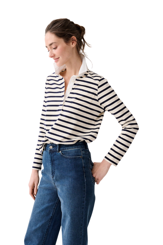 Franny Rugby Polo in Ivory/Navy