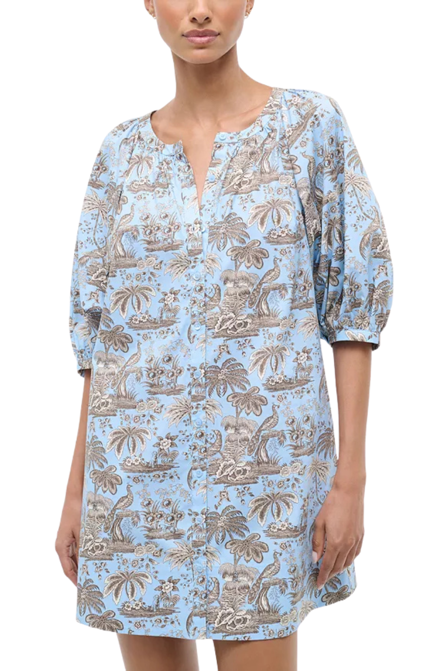 Vincent Mini Dress in Sky Toile