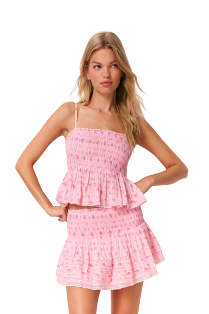 Condie Floral Cotton Voile Top in Raspberry Fields