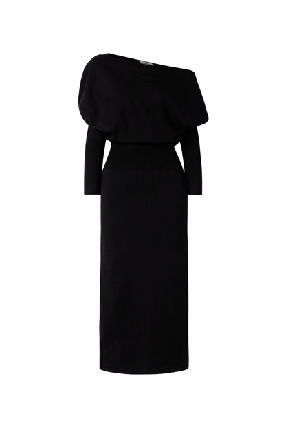 Janese Off Shoulder Midi Dress in Black