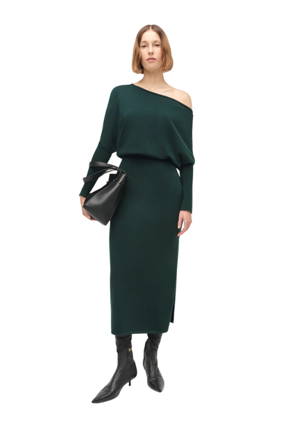 Janese Off Shoulder Midi Dress in Emerald