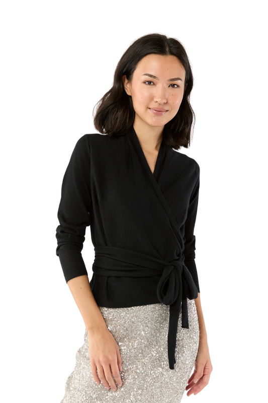 Mika Wrap Sweater in Black Cashmere