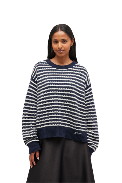 Dark Blue Striped Wool Sweater